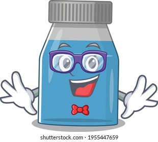 A caricature drawing of nerd syrup medicine wearing weird glasses. Vector illustration