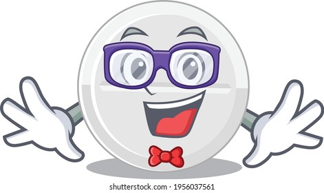 A caricature drawing of nerd tablet drug wearing weird glasses. Vector illustration