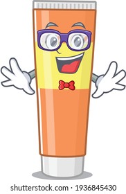 A caricature drawing of nerd toothpaste wearing weird glasses. Vector illustration
