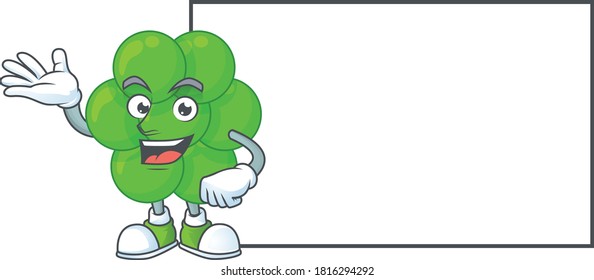 A caricature drawing of staphylococcus aureus with board. Vector illustration