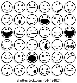 Caricature Emoticons on White. Vector emoticons set. 