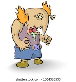 Caricature. Envy, a nervous red-haired man is jealous and jealous.