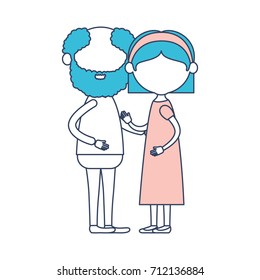 caricature faceless full body elderly couple bearded grandfather with grandmother with bow lace and straight short hairstyle in dress in color section silhouette vector illustration