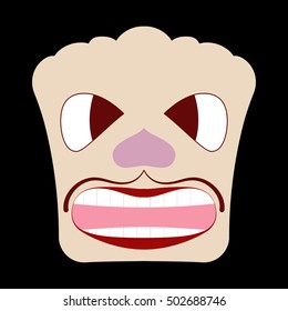 Caricature faces. Angry face. Black background.