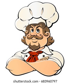 Caricature French chef is very happy.