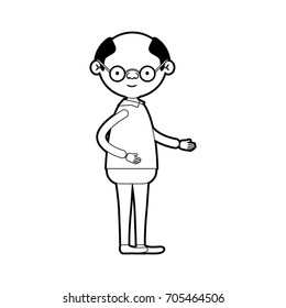 caricature full body elderly man in clothes with glasses in black silhouette sections vector illustration