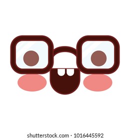 caricature glasses with happy expression in colorful silhouette with brown contour
