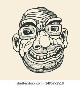 Caricature head of an adult man with glasses. Drawing Style. Vector illustration.