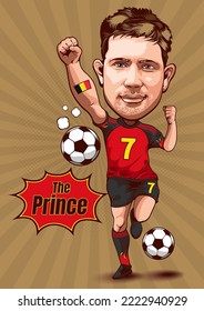 caricature, illustration, editorial use only of Kevin De Bruyne is a belgian professional footballer plays as a midfielder for manchester city and belgium national football team, nummer 7