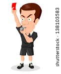 Caricature illustration of a soccer referee showing red card