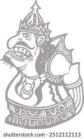 caricature image of javanesse puppet in black and white colour style