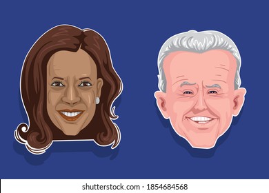 Caricature Of Joe Biden And Kamala Devi Harris. Joe Biden 46th President. Kamala Devi Harris The First Female Vice President Of The United States. While Waiting To Take The Position In January 2021. 