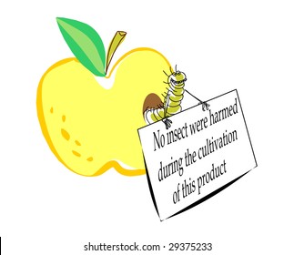 Caricature a joke the image of the certificated apple with a worm