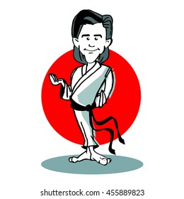 Caricature judo or karate man on cartoon style