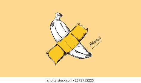 Caricature line drawings Comedian
- The banana was stuck to the wall with adhesive tape.
