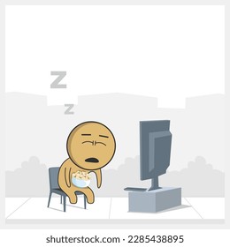 Caricature of a man sitting in front of a TV with a bowl of food