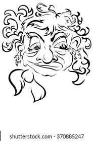 Caricature. A middle-aged woman with curly hairdress