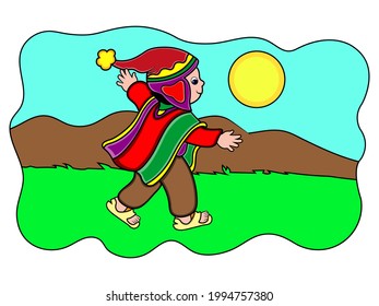 Caricature of a Peruvian villager in the Andes mountain range