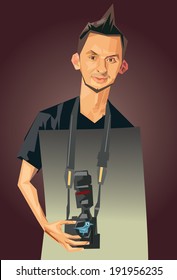 Caricature photographer and birdie fun camera
