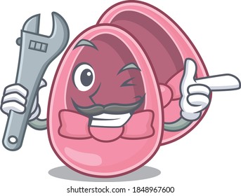 A caricature picture of baby girl shoes working as a mechanic