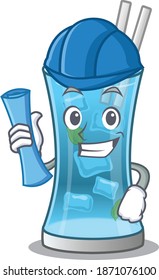caricature picture of blue hawai cocktail Architect with blue prints