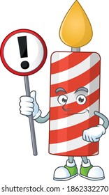 Caricature picture of candle holding a sign. Vector illustration