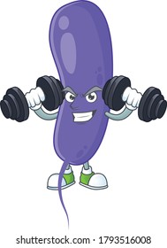 Caricature picture of cholerae exercising with barbells on gym. Vector illustration