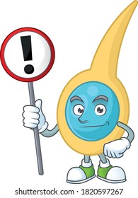 Caricature picture of clostridium tetani holding a sign. Vector illustration