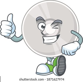 Caricature picture of compact disk with Thumbs up finger. Vector illustration