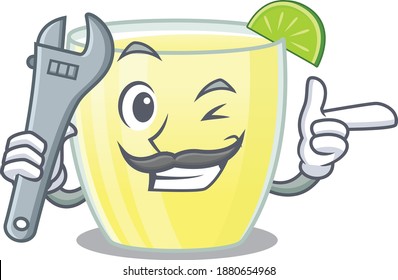 A caricature picture of daiquiri cocktail working as a mechanic