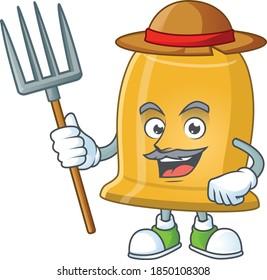 Caricature picture of Farmer bell with hat and pitchfork. Vector illustration