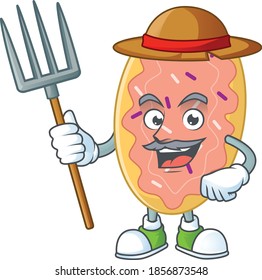 Caricature picture of Farmer bread with hat and pitchfork. Vector illustration