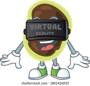 Caricature picture of firmicutes playing a game using Virtual reality headset. Vector illustration