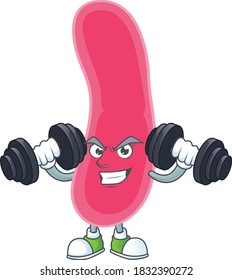 Caricature picture of fusobacteria exercising with barbells on gym. Vector illustration