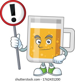 Caricature picture of glass of beer holding a sign