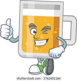 Caricature picture of glass of beer with Thumbs up finger