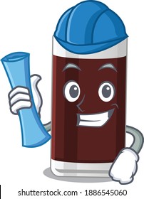 caricature picture of glass of chocolate Architect with blue prints. Vector illustration