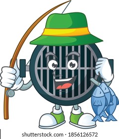 A Caricature picture of grill fisher succeed catch a fish. Vector illustration