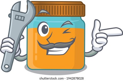 A caricature picture of honey jar working as a mechanic