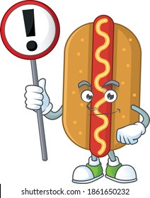 Caricature picture of hotdog holding a sign. Vector illustration