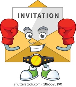 Caricature picture of invitation message boxing athlete on the arena. Vector illustration