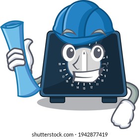 caricature picture of kitchen timer Architect with blue prints