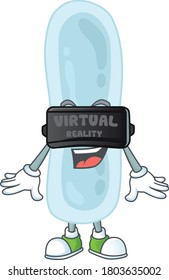 Caricature picture of klebsiella pneumoniae playing a game using Virtual reality headset. Vector illustration