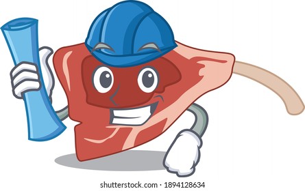 caricature picture of lamb chop Architect with blue prints. Vector illustration