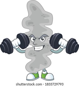 Karikaturbild von Leptospirillum ferriphilum trainieren mit Barbells auf Fitnessraum. Vektorgrafik