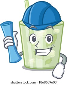 caricature picture of mojito lemon cocktail Architect with blue prints