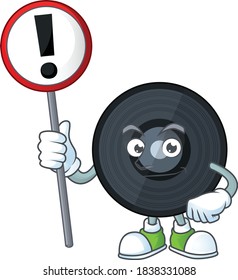 Caricature picture of music viynl disc holding a sign. Vector illustration