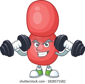 Caricature picture of neisseria gonorrhoeae exercising with barbells on gym. Vector illustration