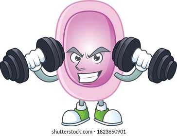 Caricature picture of pertussis exercising with barbells on gym. Vector illustration