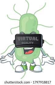 Caricature picture of salmonella playing a game using Virtual reality headset. Vector illustration